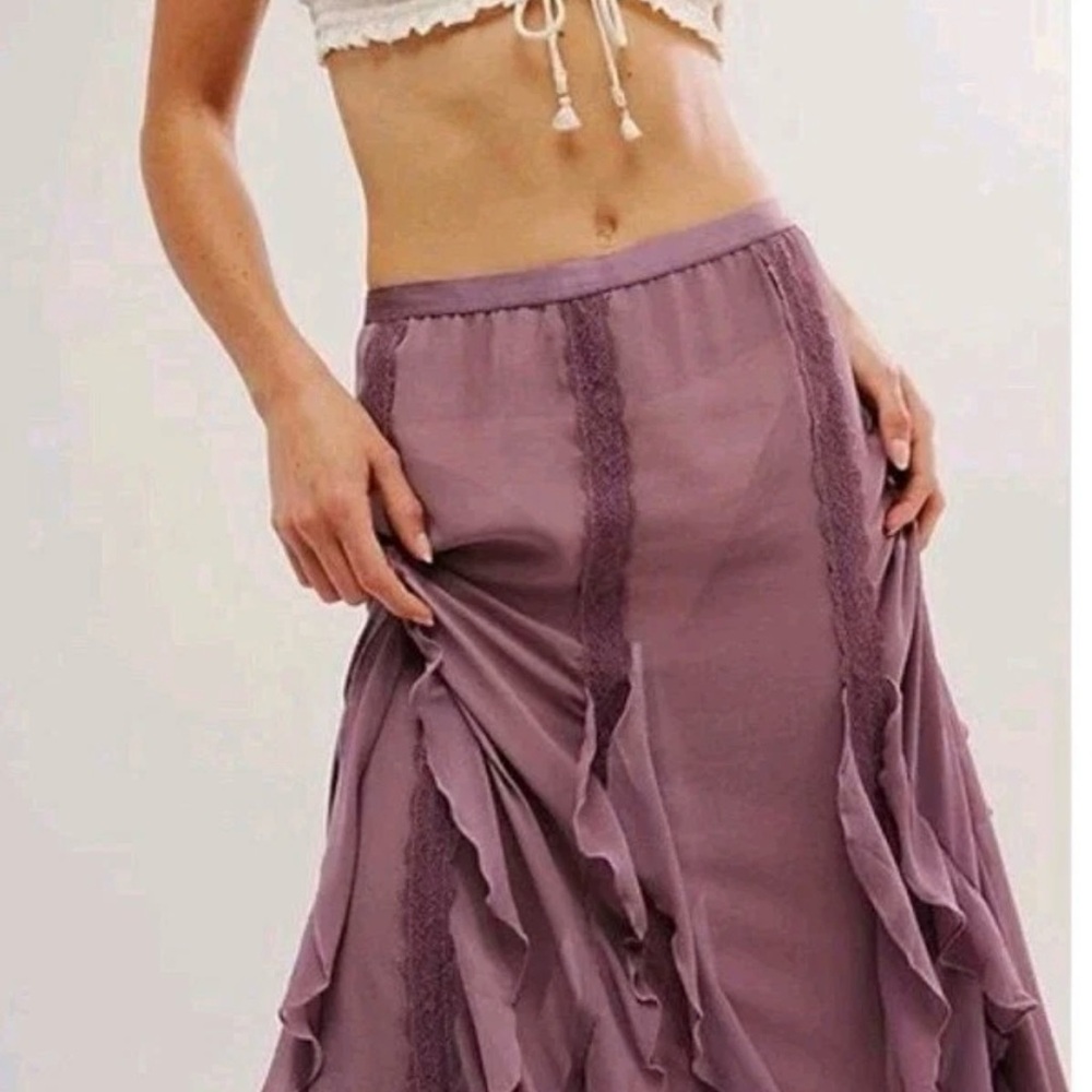 Free People Purple Ruffled Tiered Maxi Slip Skirt